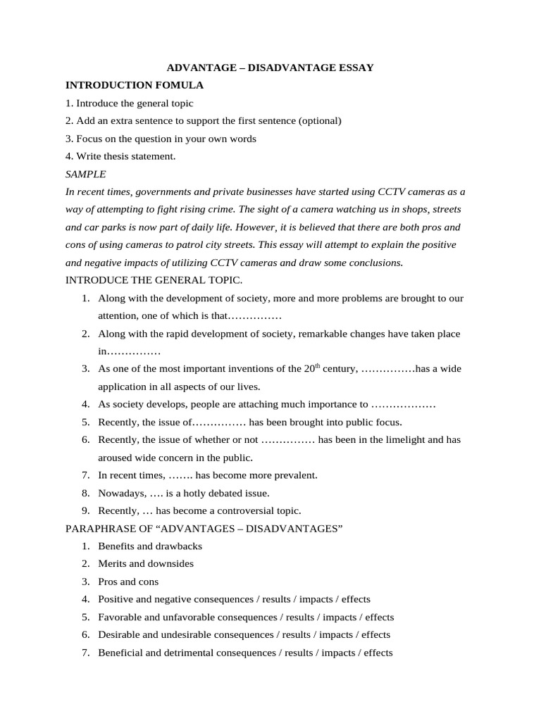 Advantage Disadvantage Essay | PDF | Essays