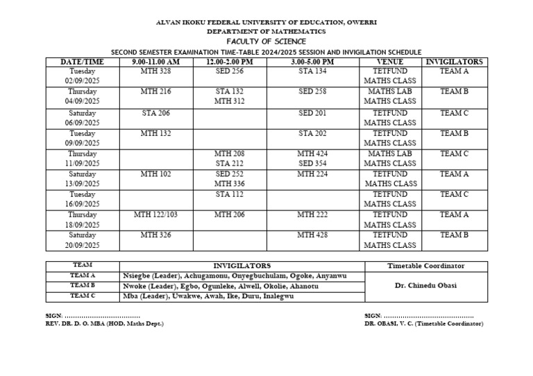 2024/2025 Maths Exam Timetable | PDF