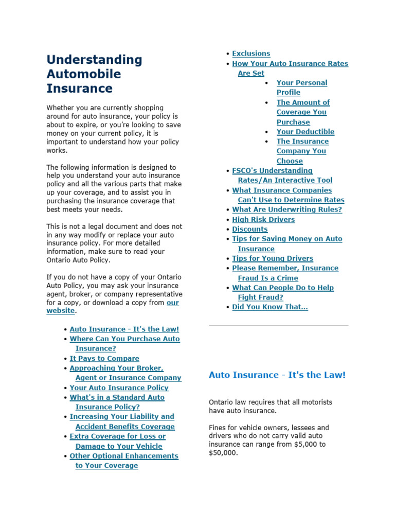 Understanding Ontario Auto Insurance | PDF | Insurance | Vehicle Insurance