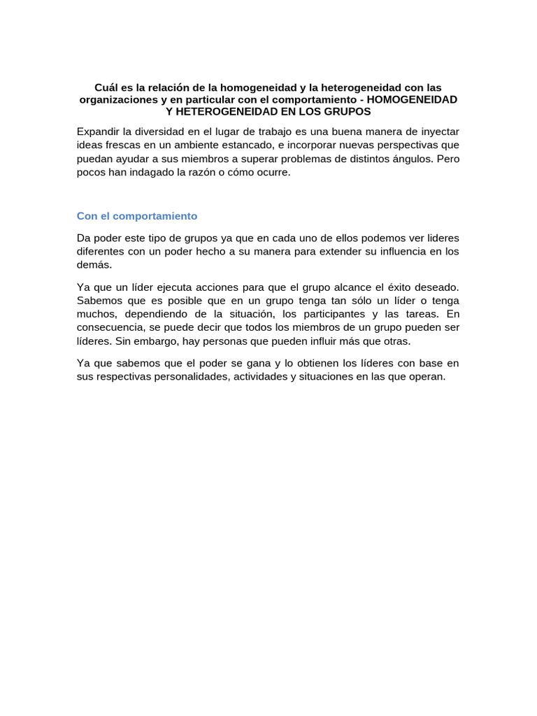 Cuál Es La Relación de La Homogeneidad y La Heterogeneidad Con Las ...