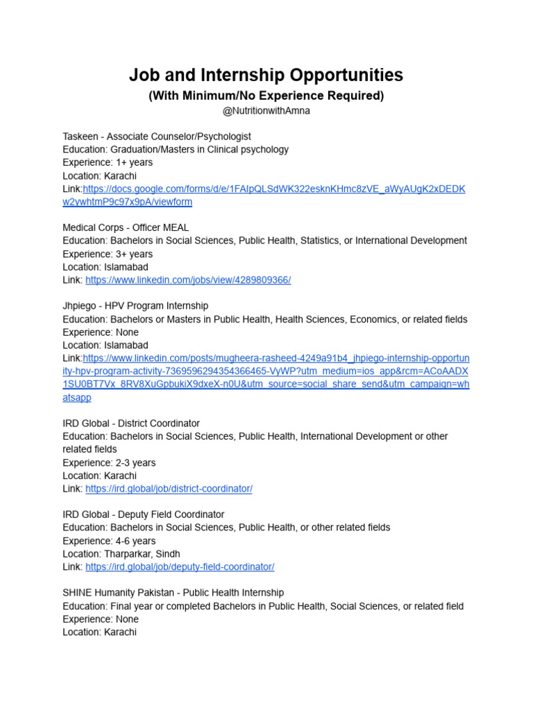 Job & Internship Openings in Pakistan | PDF
