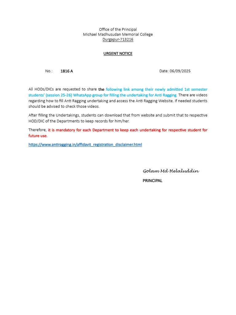 Anti Ragging Notice 250906 114608 | PDF