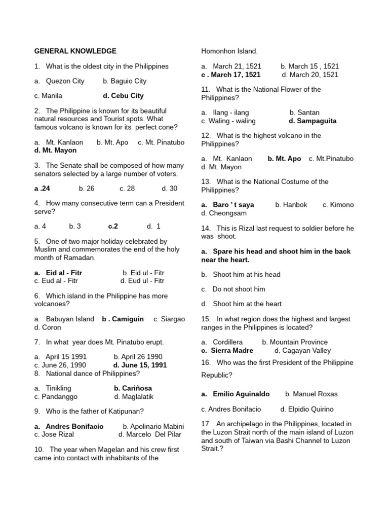 Philippines General Knowledge Quiz | PDF | Banks | President Of The ...