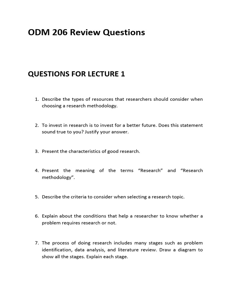 ODM 206 Research Methodology Questions | PDF | Sampling (Statistics ...