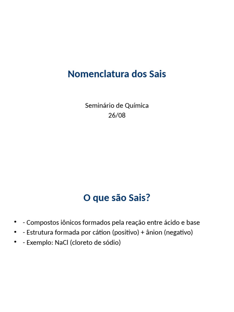 Nomenclatura e Importância dos Sais | PDF