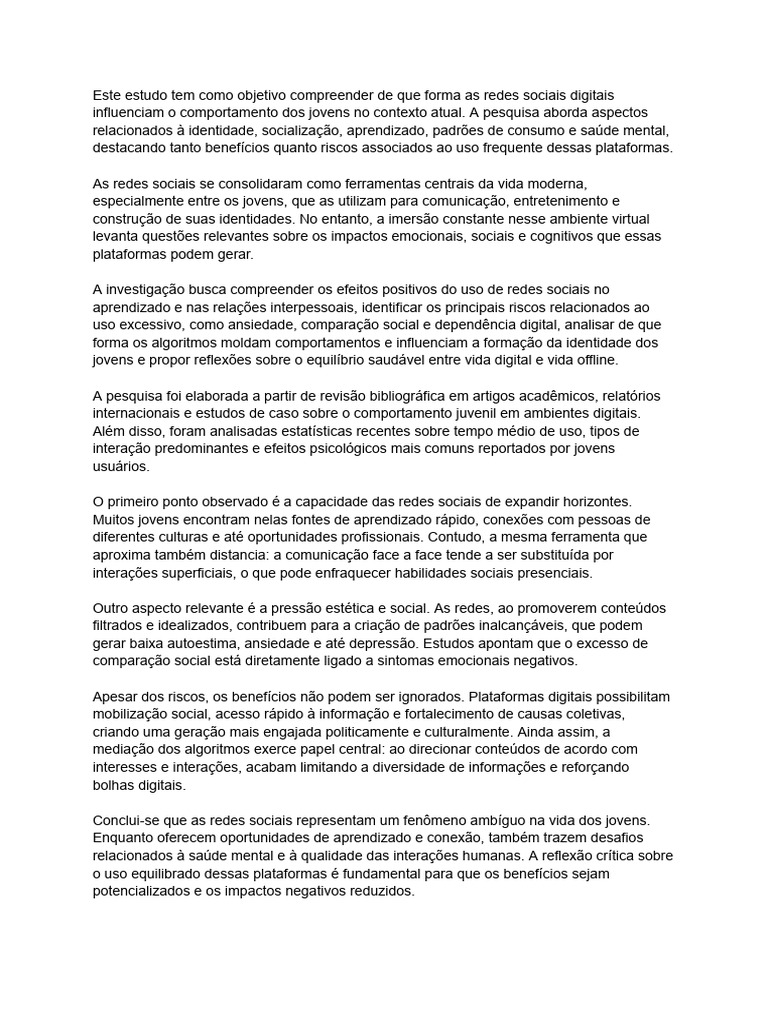 O Impacto Das Redes Sociais No Comportamento Dos Jovens - Uma Análise ...