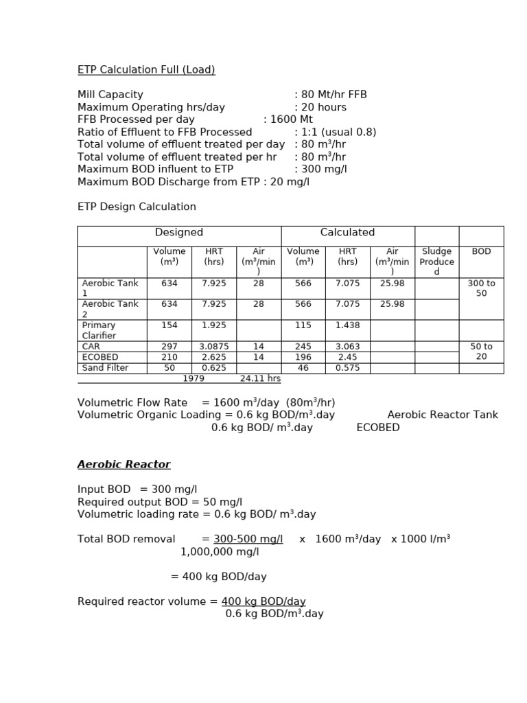 ETP Capacity Calculation Overview | PDF | Sewerage | Biodegradable ...