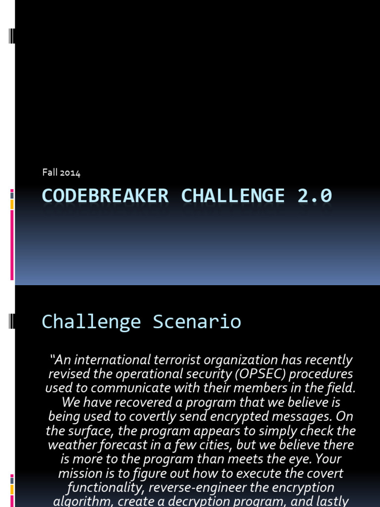Codebreaker Challenge 2.0 Overview | PDF | Secrecy | Applied Mathematics