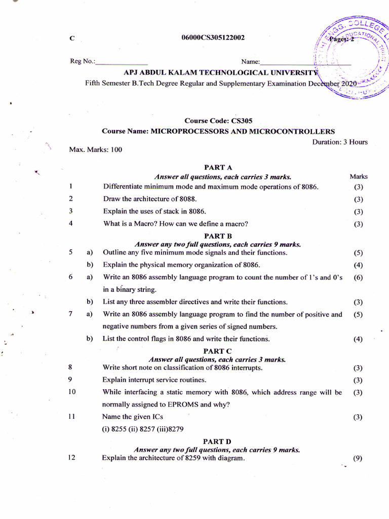 Microprocessors and Microcontrollers Exam | PDF | Office Equipment ...