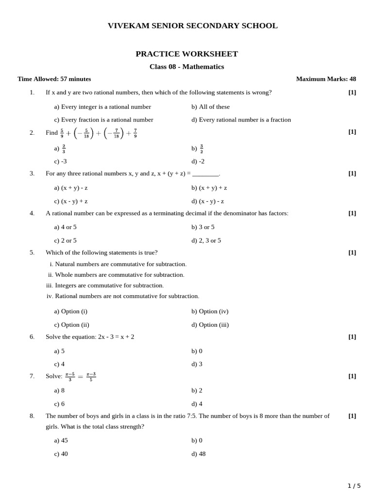 Class 8 Math Practice Worksheet | PDF | Mathematics | Elementary Geometry