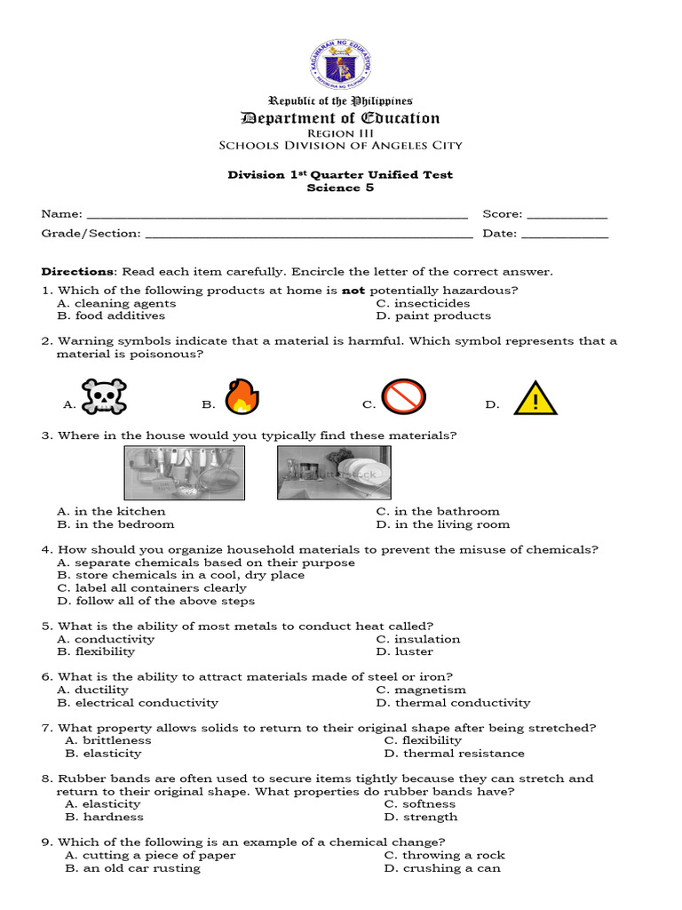 Science 5 Unified Test: 1st Quarter Exam | PDF | Recycling | Waste ...