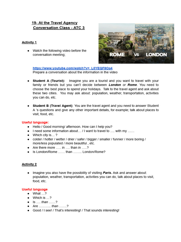 Travel Agency Conversation Class Guide | PDF