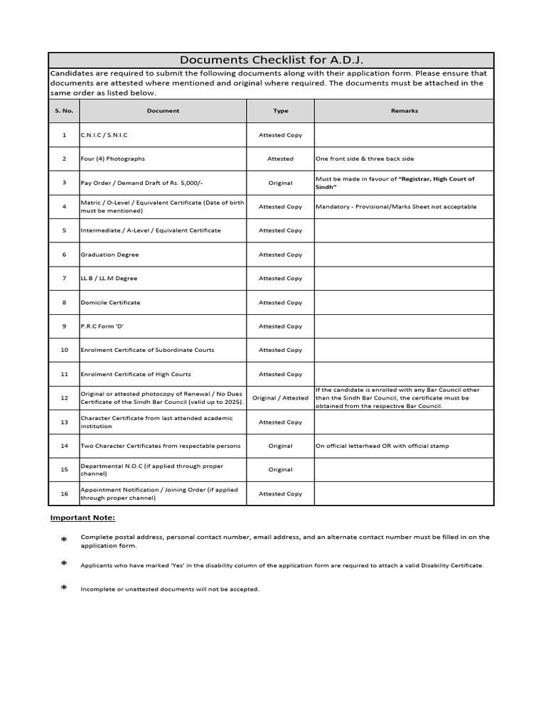 A.D.J. Application Document Checklist | PDF