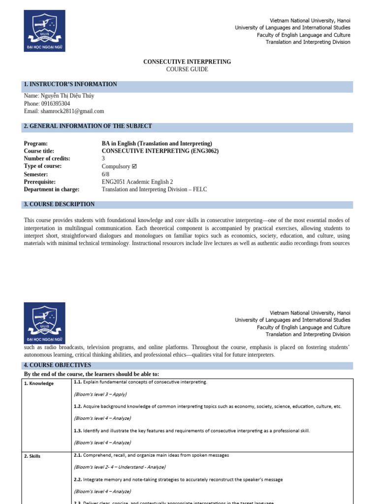Consecutive Interpreting Course Guide | PDF | Academic Dishonesty ...