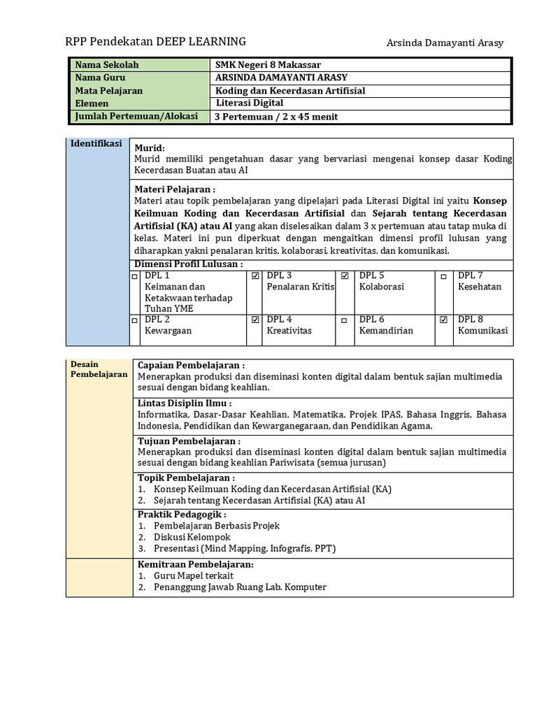 RPP Pembelajaran Koding dan AI | PDF