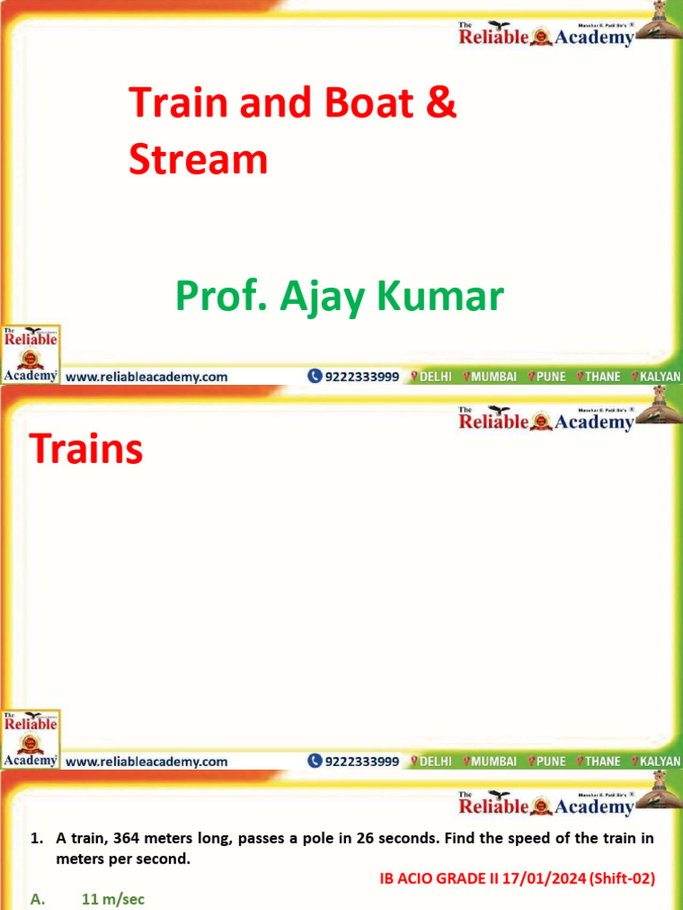 Train and Boat Speed Problems | PDF | Speed | Chess Theory