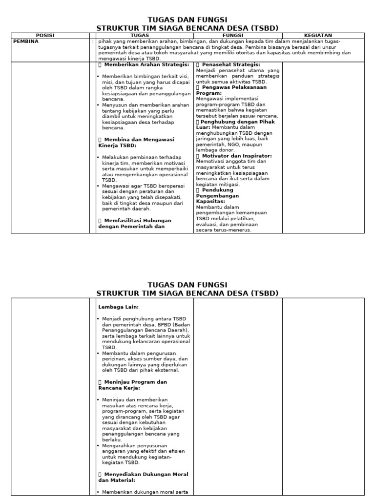 Struktur dan Fungsi TSBD Desa | PDF
