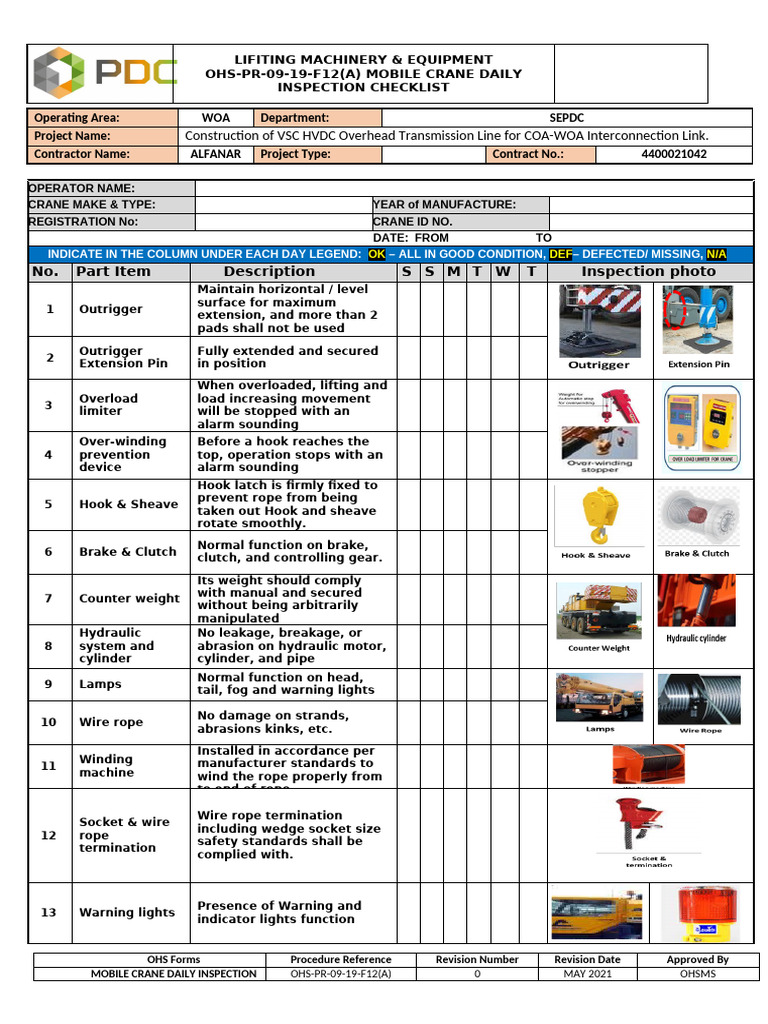 Tower Crane Safety Inspection Checklist | PDF | Crane (Machine ...
