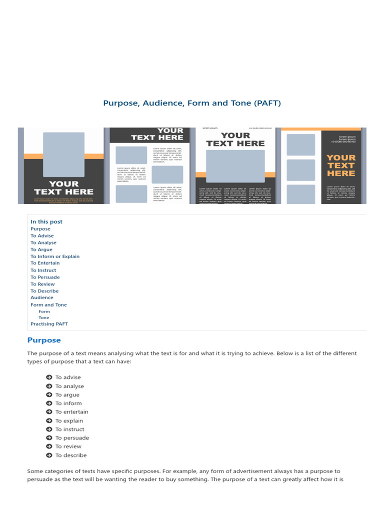 Purpose, Audience, Form and Tone (PAFT) | PDF | Essays | Rhetoric