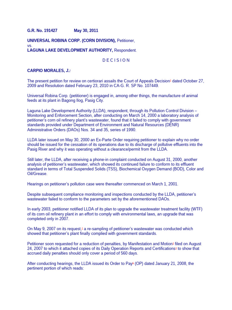 Universal Robina Corp. vs. LLDA Penalty Case | PDF | Certiorari | Justice