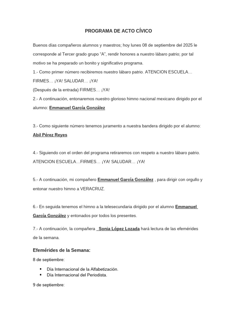 Programa de Acto Cívico 2025-2026 | PDF | México | Ataques del 11 de ...