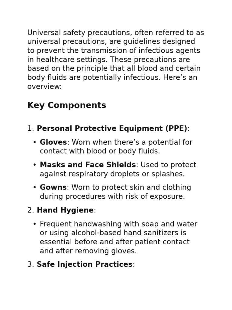 Universal Safety Precautions in Healthcare | PDF