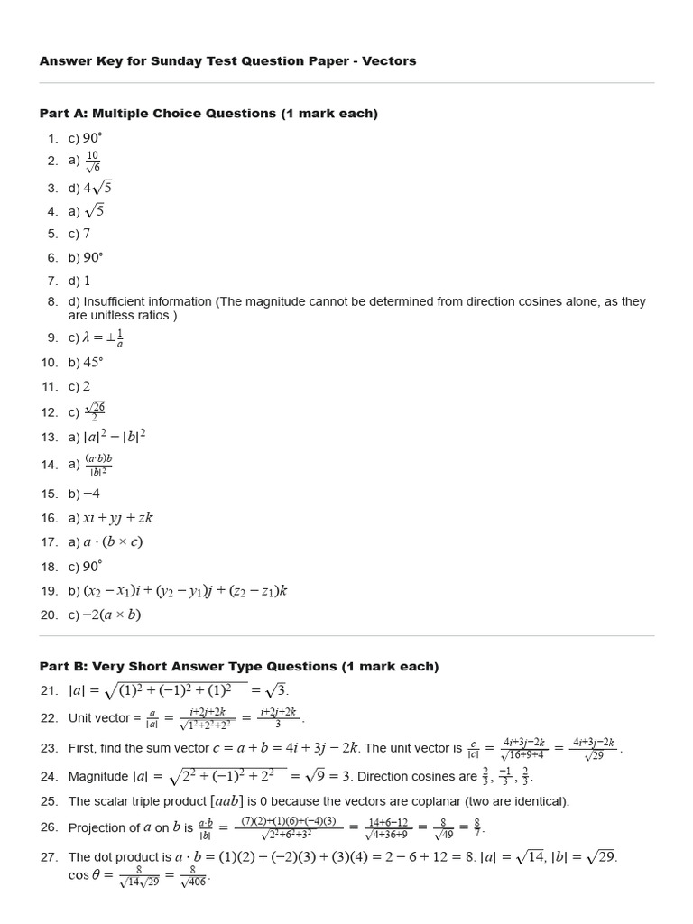 Answer Key 12 Sunday Vector | PDF | Euclidean Vector | Mathematical ...