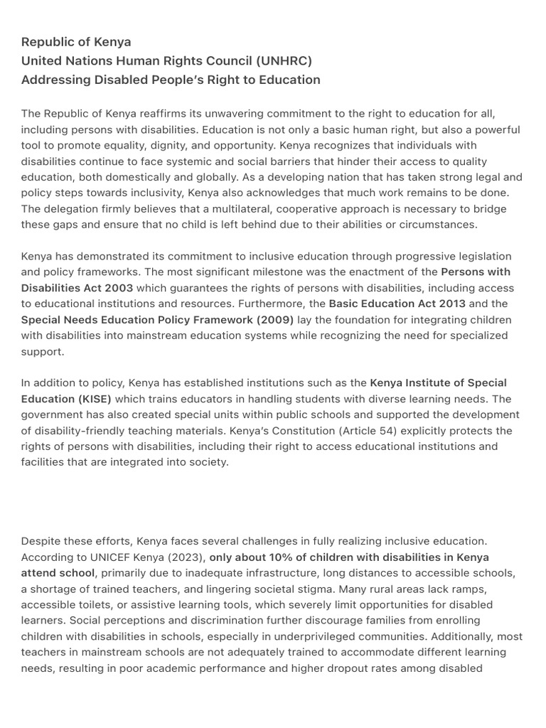 Kenya's Commitment to Inclusive Education | PDF | Inclusion (Education ...