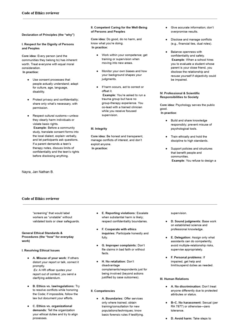 Code of Ethics for Psychological Practice | PDF | Informed Consent ...