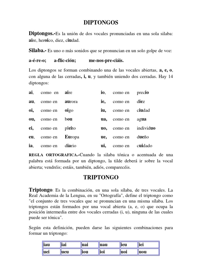 Diptongos y Triptongos en Español | PDF | Fonética | Fonología
