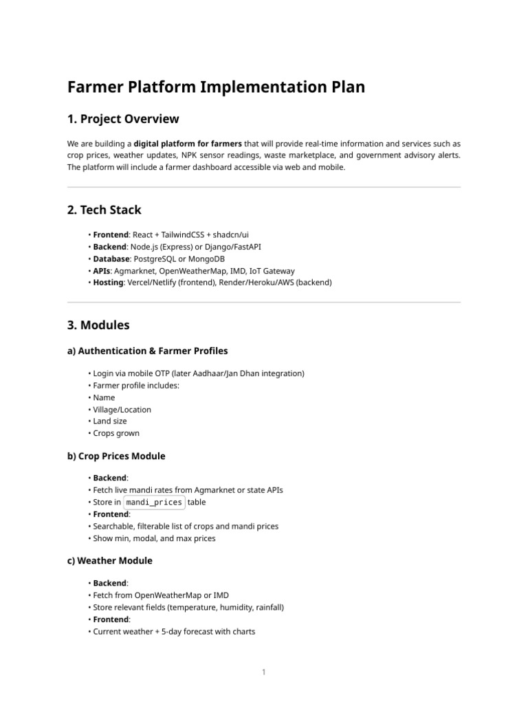 E-Farmer Platform Implementation Plan | PDF | Information Technology ...
