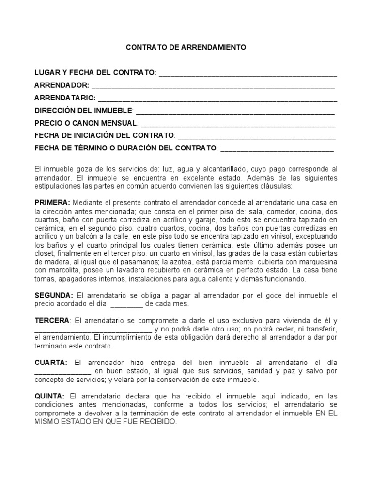 Contrato De Arrendamiento