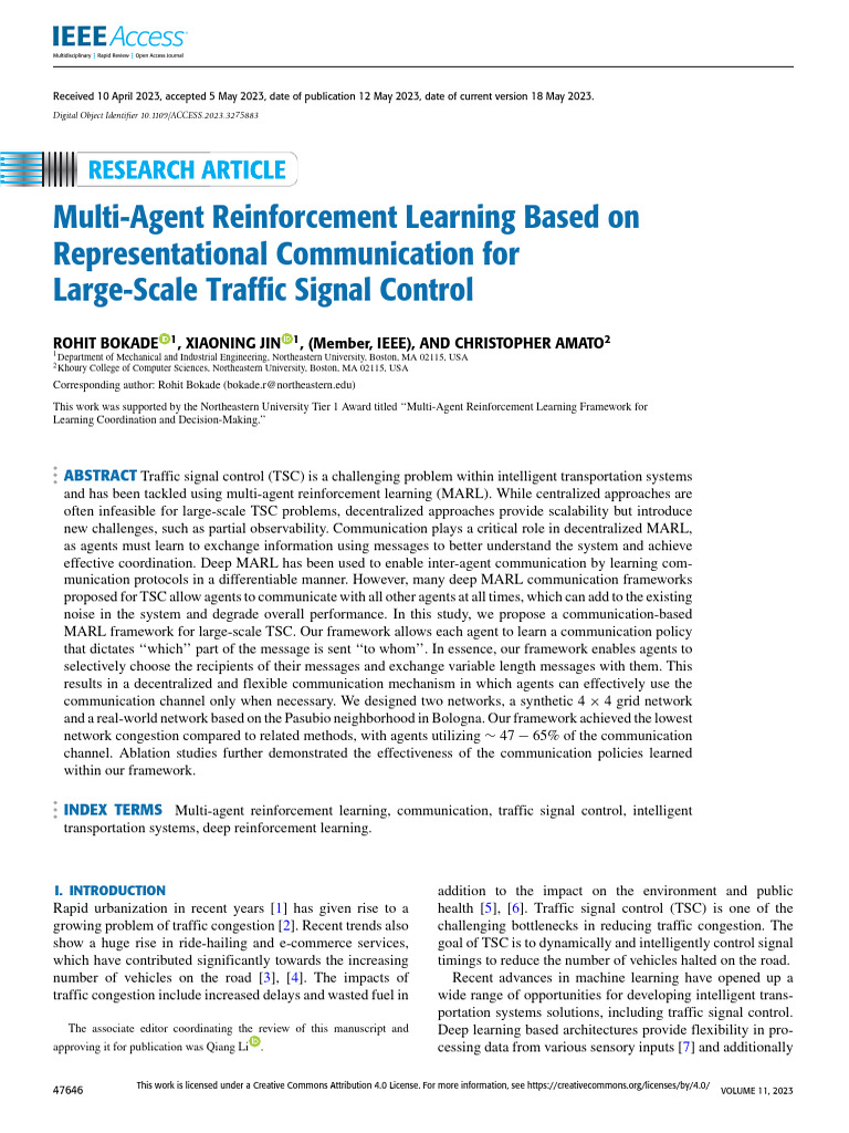 MARL for Efficient Traffic Signal Control | PDF | Traffic | Communication