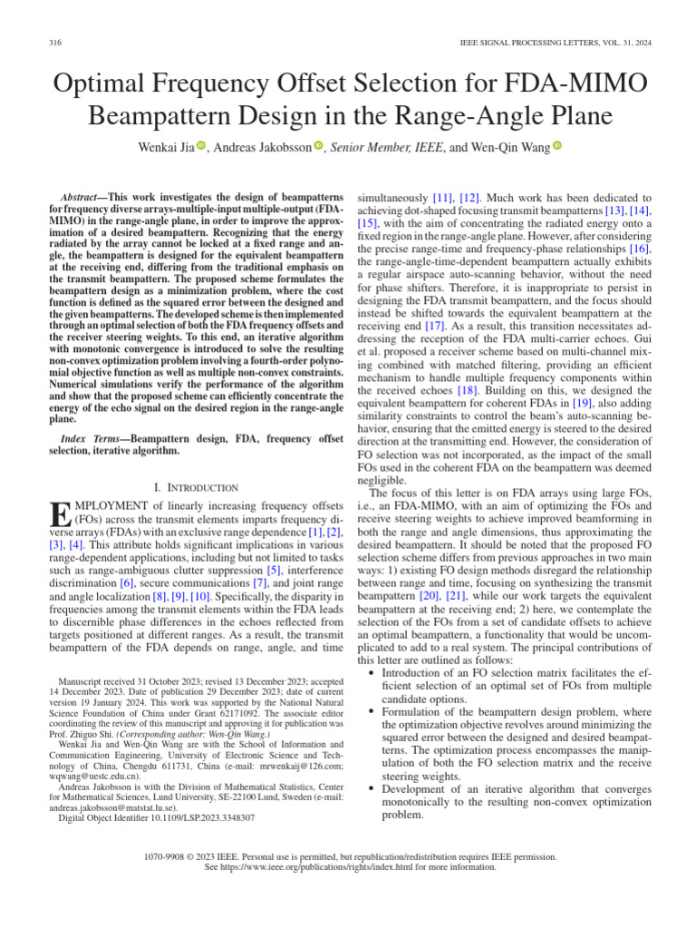 Optimal Frequency Offset for FDA-MIMO | PDF | Radar | Mimo