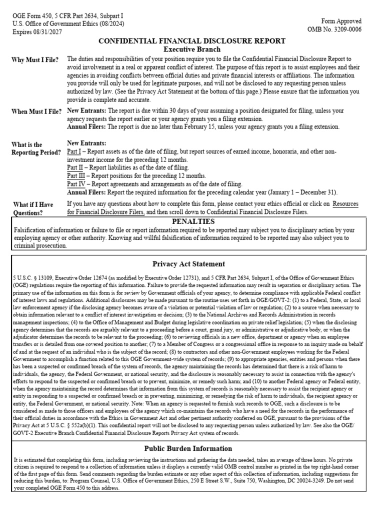 OGE Form 450 Filing Instructions | PDF | Pension | Mutual Funds