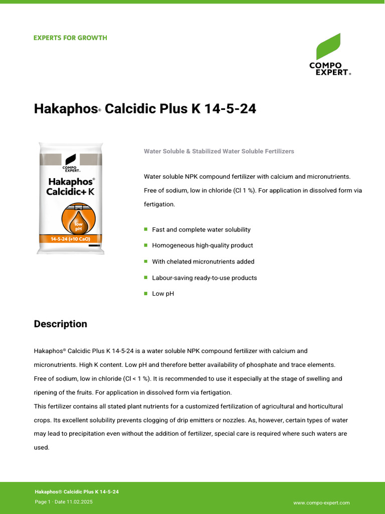 Hakaphos Calcidic Plus K 14524 | PDF | Chloride | Fertilizer