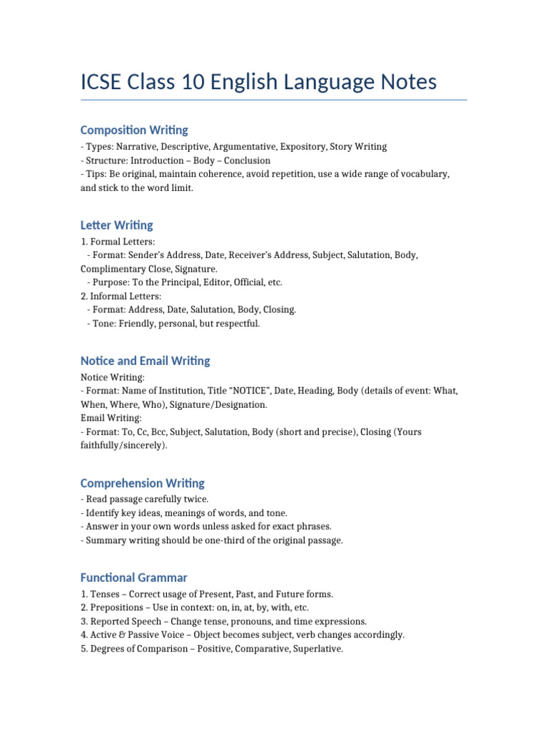 Class 10 English Language Essentials | PDF