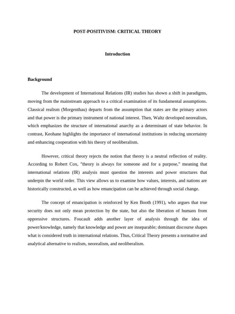 Critical Theory in International Relations | PDF | Critical Theory ...