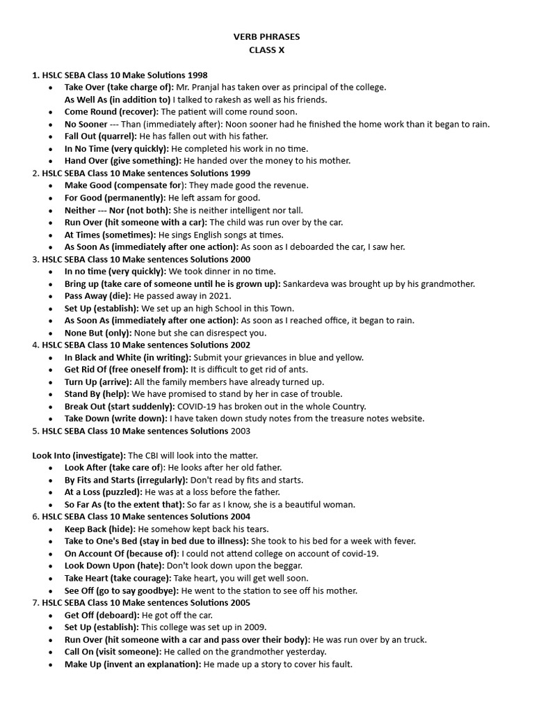 Class 10 Verb Phrases Guide | PDF