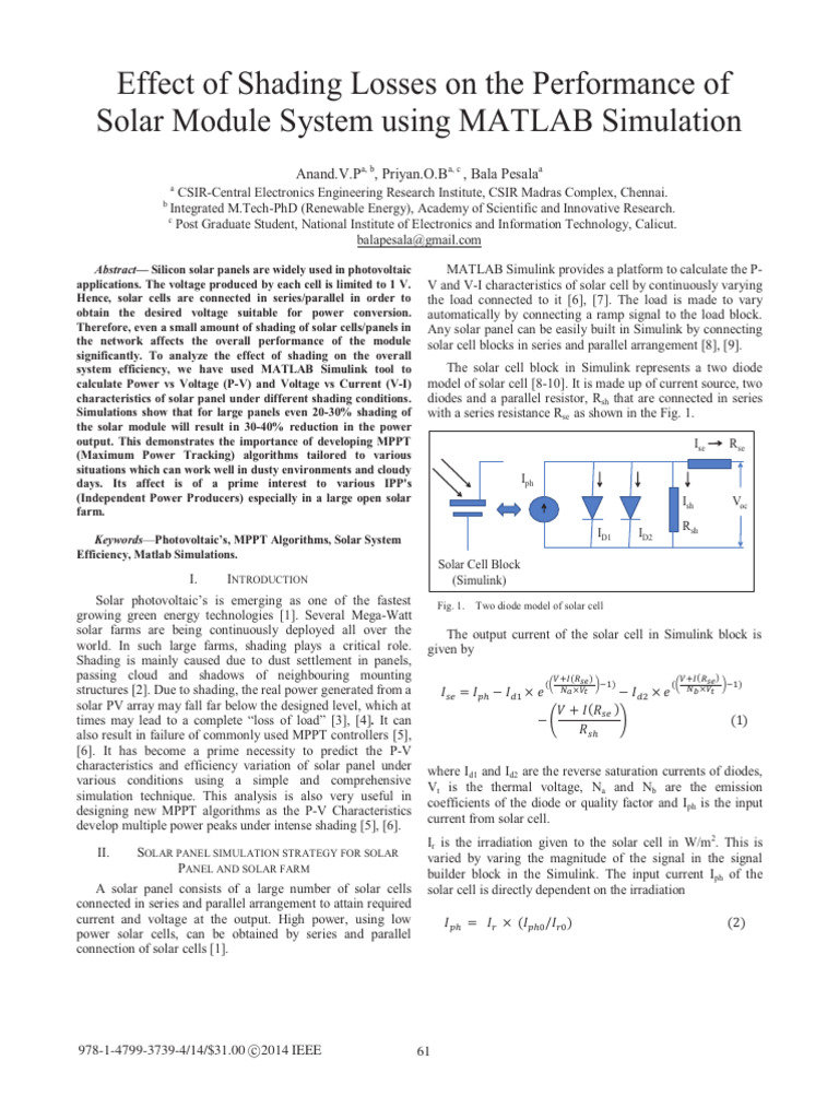Impact of Shading Losses on Solar System Performance | PDF