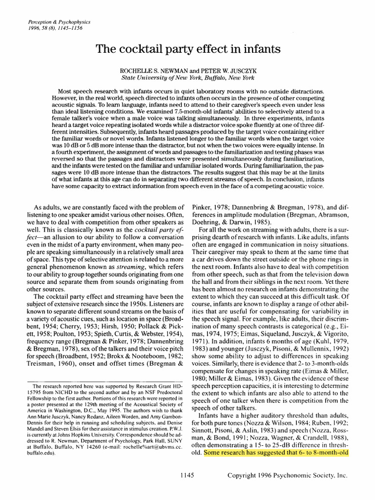Infants' Cocktail Party Effect Study | PDF | Speech | Experiment