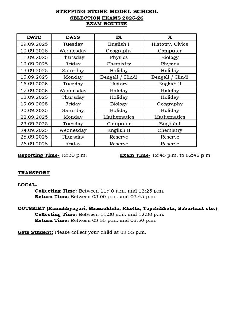 Class 9 & 10 Exam Routine 2025 | PDF