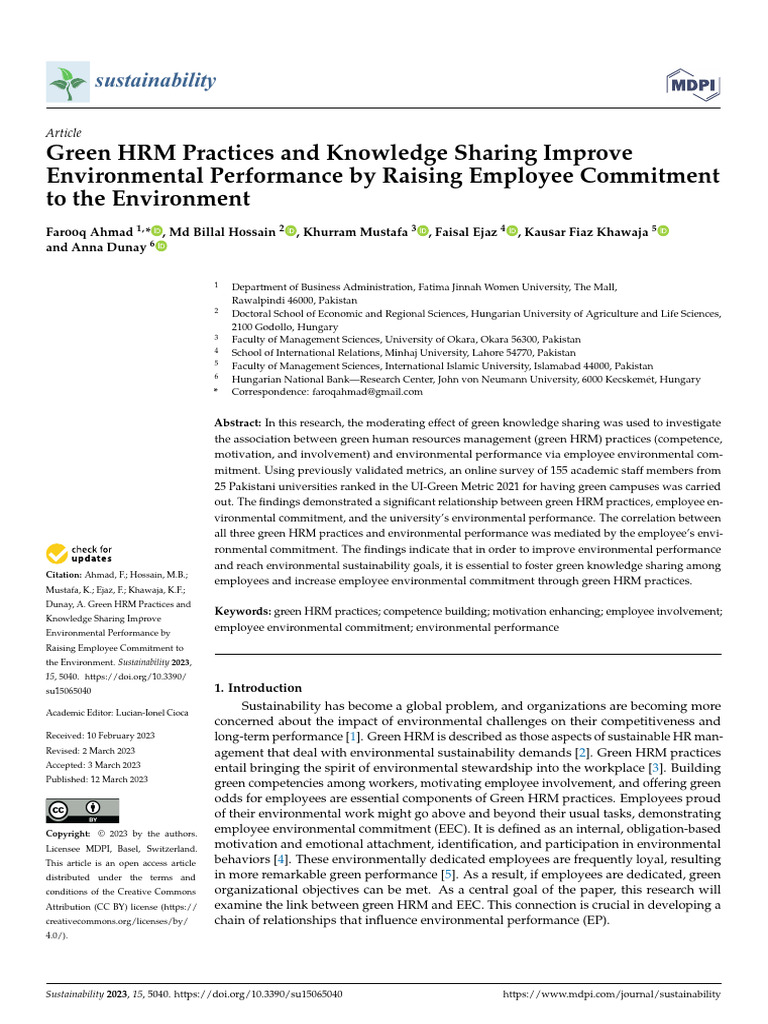Green HRM and Employee Commitment Impact on Environmental Performance ...