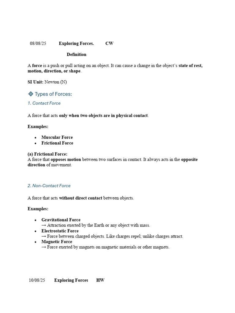 Contact Forces: Definitions & Examples | PDF