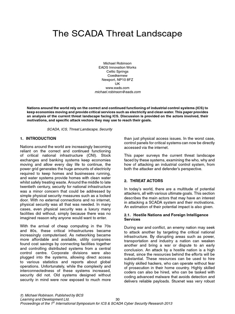 SCADA Systems: Current Threat Analysis | PDF | Security | Computer Security