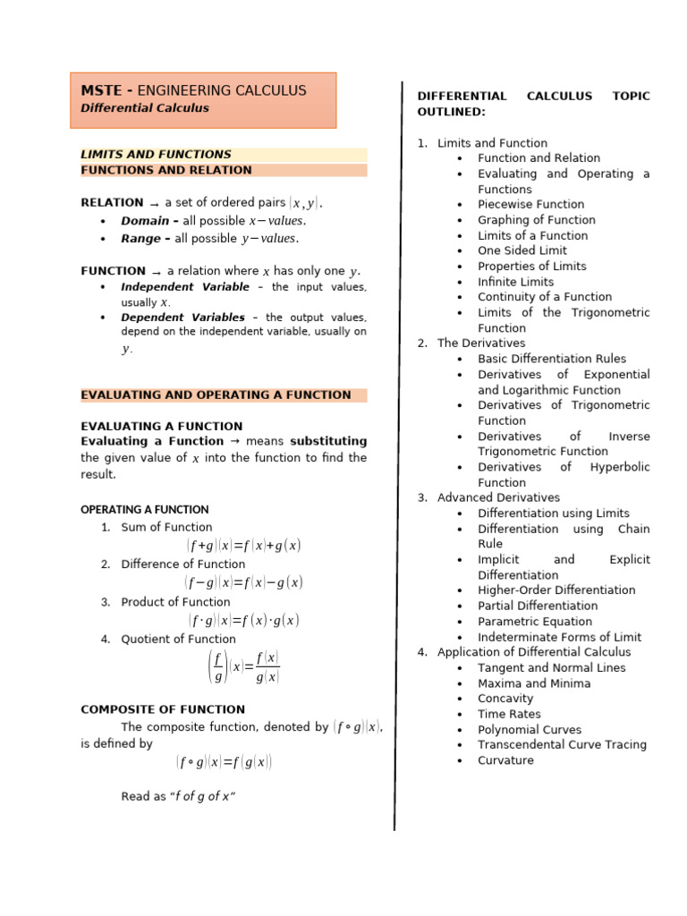 Engineering Calculus Overview | PDF | Function (Mathematics) | Derivative