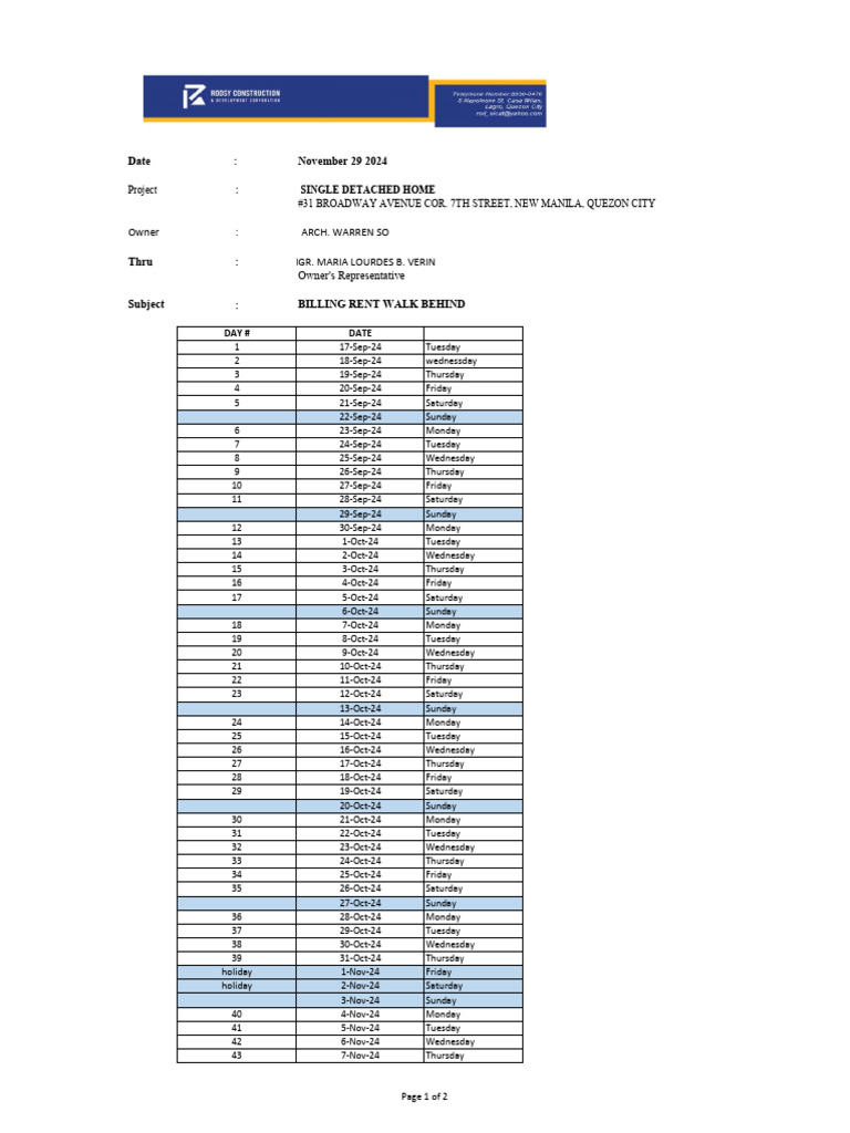 Discounted Billing For Walk Behind Rent 11 29 2024 | PDF