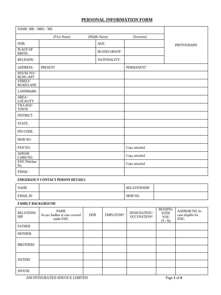 Personal Information Form Template | PDF | Background Check | Justice