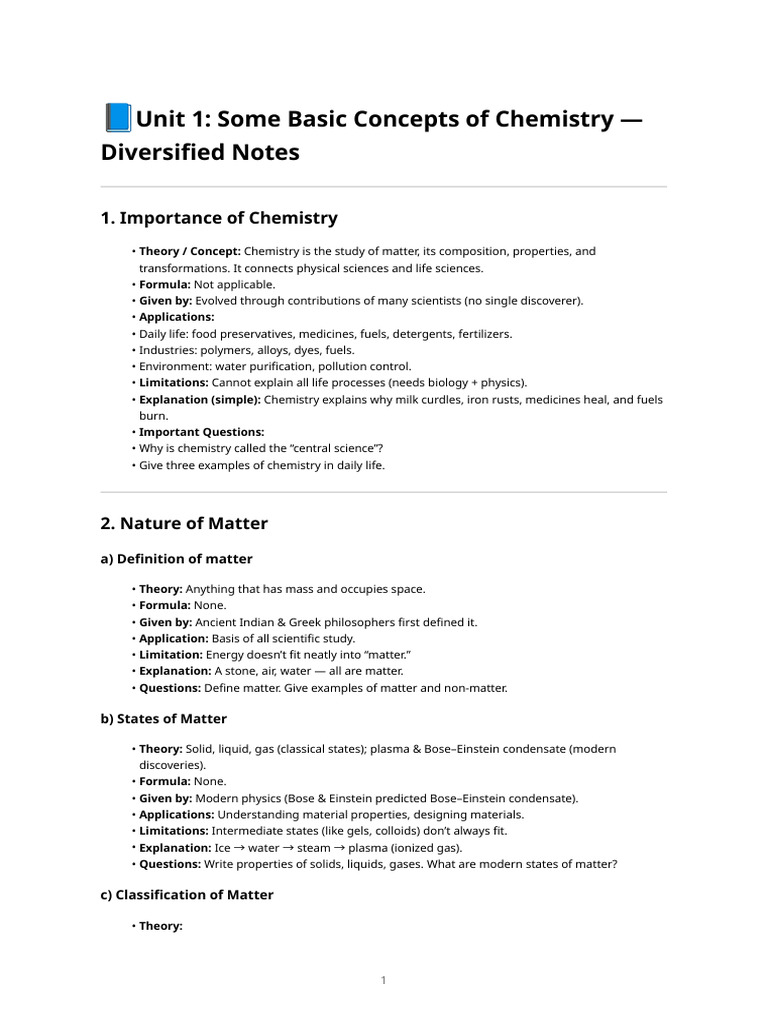 Unit1 Chemistry Notes | PDF | Chemical Substances | Mixture
