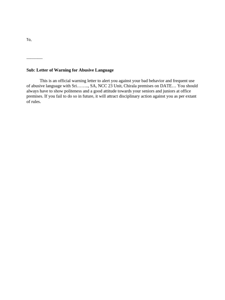 Warning Letter for Abusive Language | PDF